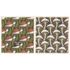 Two patterned towels with snail and mushroom designs on a white background