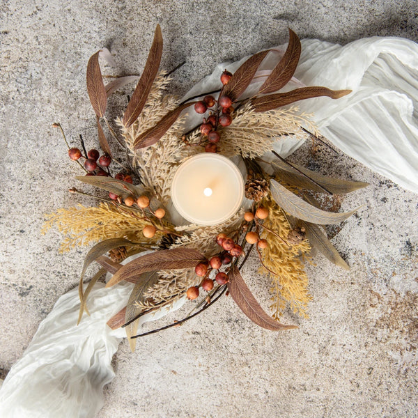 12" MIXED WHEAT & BERRY CANDLE RING