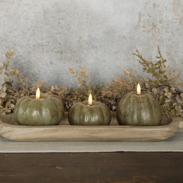 3" GREEN 3D FLAME SHORT PUMPKIN CANDLE