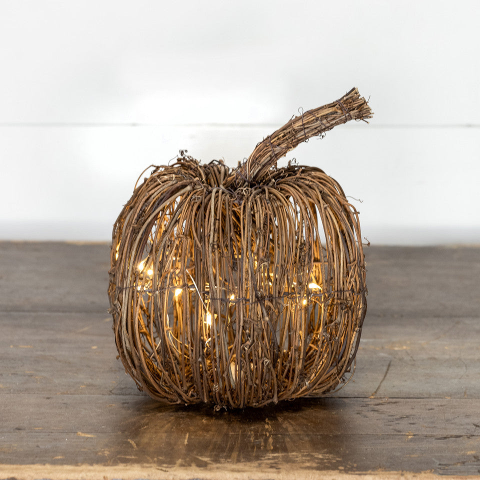 LIGHTED RATTAN PUMPKIN