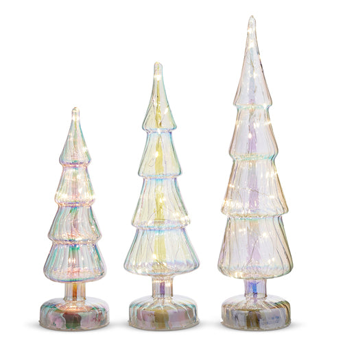 TWINKLE LIT WHITE IRIDESCENT GLASS TREE