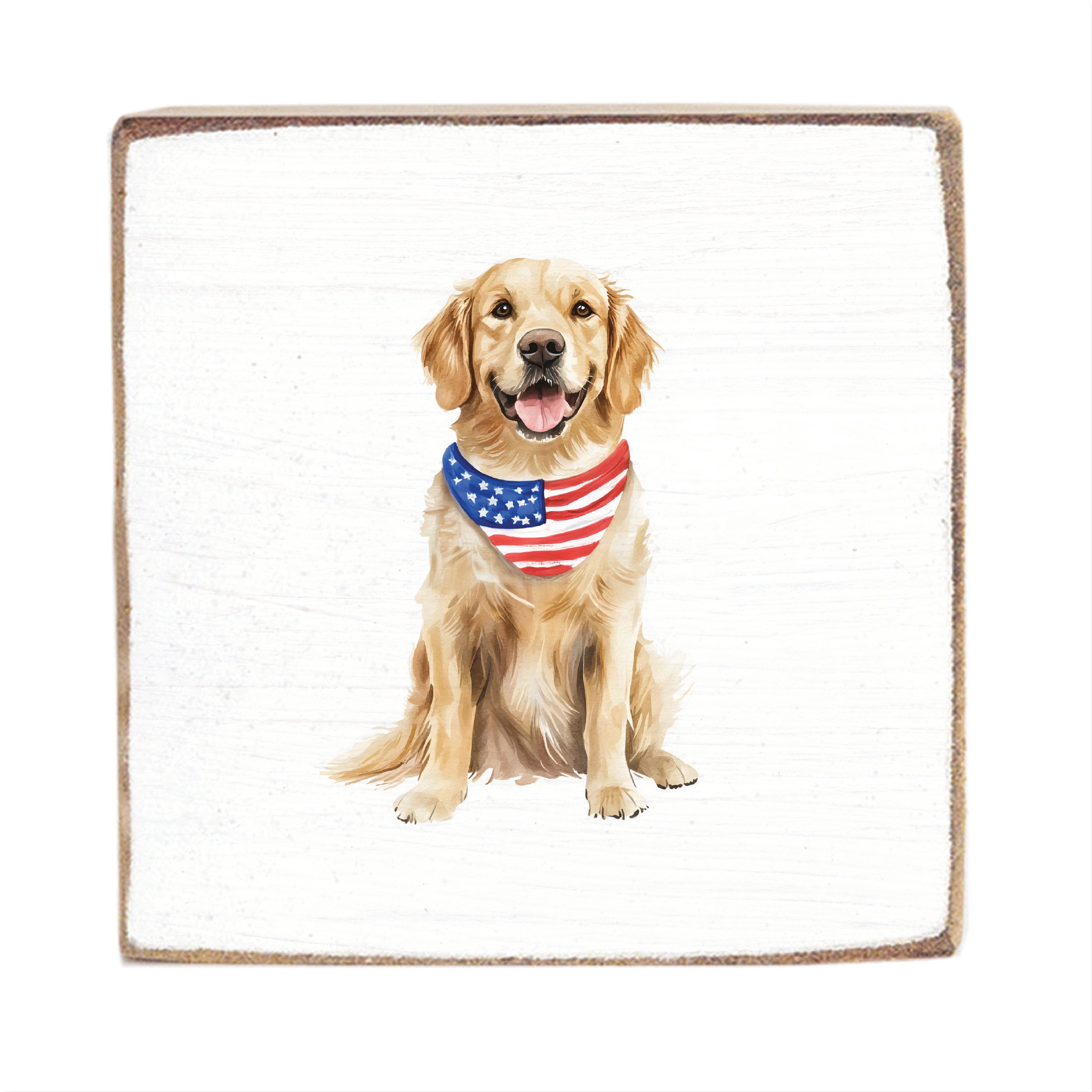 AMERICAN FLAG PET DOG SQUARE BLOCK SIGN