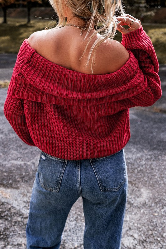 OFF SHOULDER RIBBED KNIT SWEATER