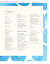 Table of contents for a recipe book with blue decorative elements on a white background