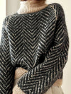 ELEGANT CHEVRON PATTERN KNIT TURTLENECK SWEATER: BLACK