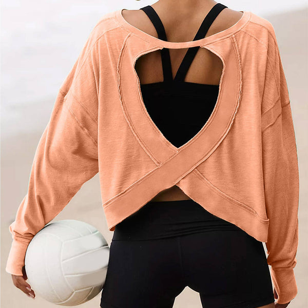CUT-OUT BACKLESS LONG SLEEVE SPORTS SWEATSHIRT