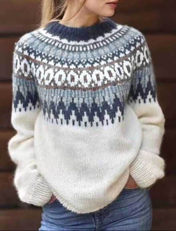 VINTAGE STYLE FAIR ISLE JACQUARD SWEATER