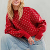 HEARTS PATTERN CROPPED PULLOVER SWEATER