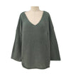 RIZZ SLOUCHY V-NECK FLARE SLEEVE KNIT SWEATER JUMPER: MOSS