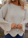 EMBROIDERY EFFECT LOOSE FLARE SLEEVES KNIT SWEATER: BEIGE