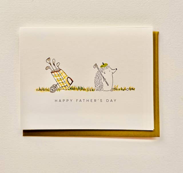 HAPPY FATHER'S DAY HEDGEHOG GOLFER CARD