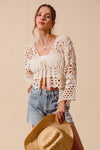 CROCHET KNIT TIE FRONT CARDIGAN