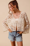 CROCHET KNIT TIE FRONT CARDIGAN