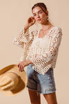 CROCHET KNIT TIE FRONT CARDIGAN