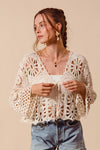 CROCHET KNIT TIE FRONT CARDIGAN