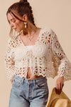 CROCHET KNIT TIE FRONT CARDIGAN