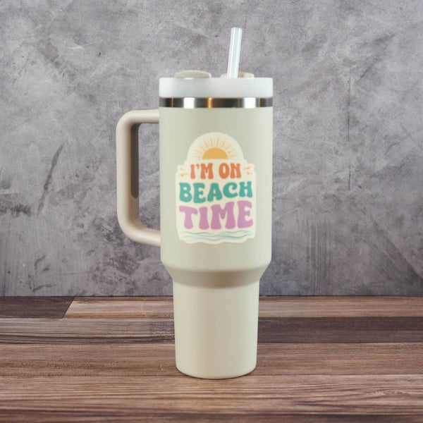 I'M ON BEACH TIME RETRO SUNSET STICKER