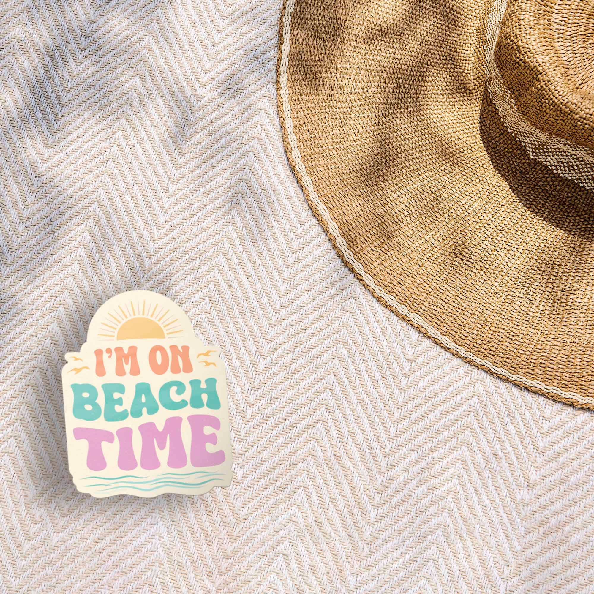 I'M ON BEACH TIME RETRO SUNSET STICKER