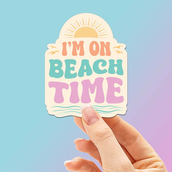 I'M ON BEACH TIME RETRO SUNSET STICKER