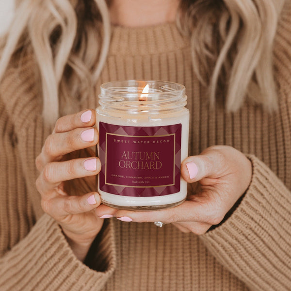 AUTUMN ORCHARD SOY CANDLE - PATTERNED 9 OZ - CLEAR JAR (MULLED CIDER)