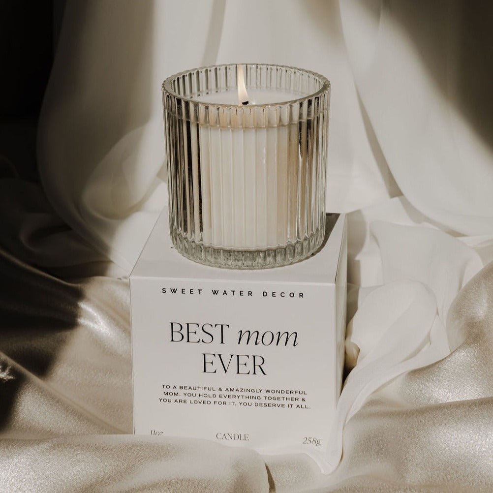 BEST MOM EVER SOY CANDLE - RIBBED GLASS JAR WITH BOX - 12 OZ (WILDFLOWERS AND SALT)