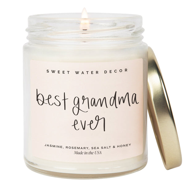 BEST GRANDMA EVER SOY CANDLE - CLEAR JAR - 9 OZ (WILDFLOWERS AND SALT)