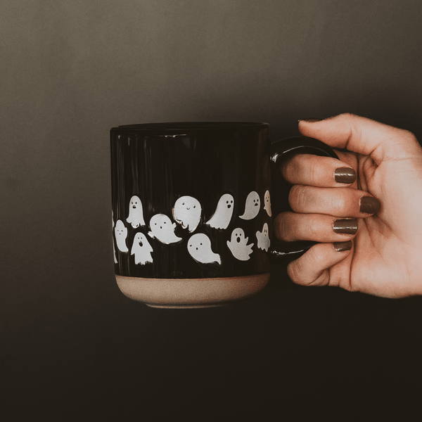GHOSTS 14OZ. BLACK STONEWARE COFFEE MUG