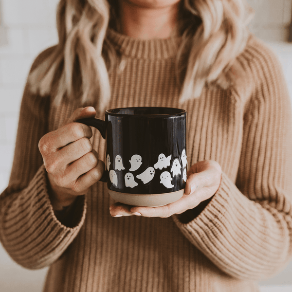 GHOSTS 14OZ. BLACK STONEWARE COFFEE MUG