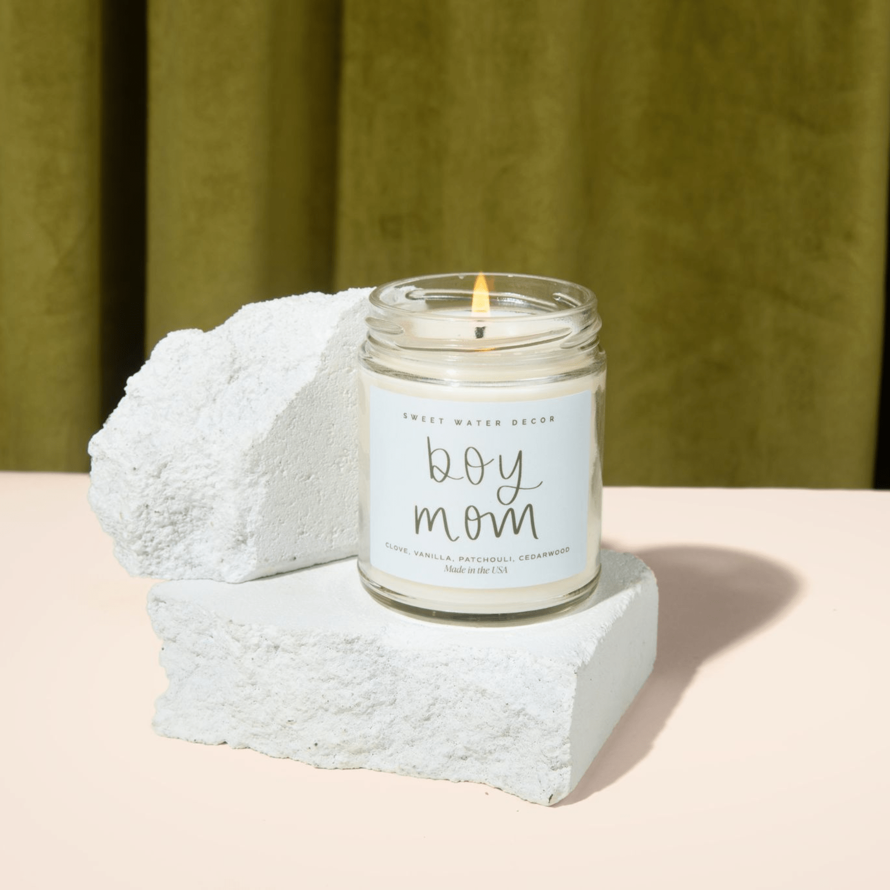 BOY MOM SOY CANDLE - CLEAR JAR - 9 oz (Palo Santo Patchouli)