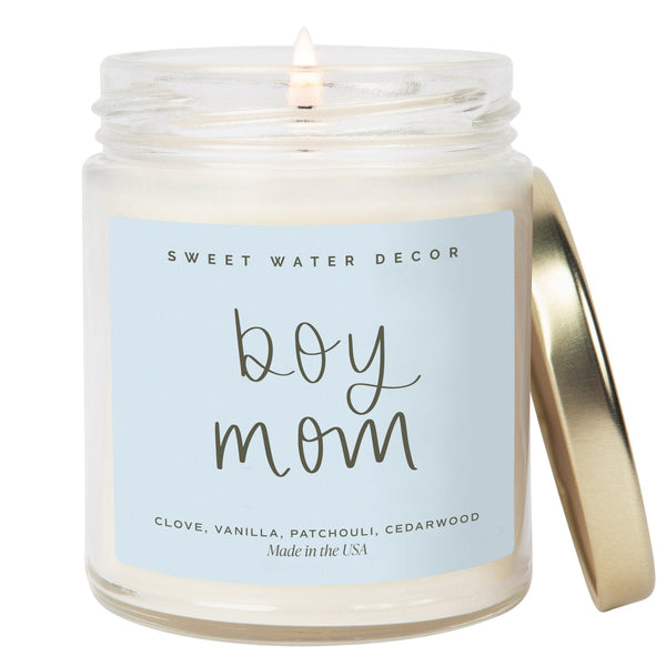 BOY MOM SOY CANDLE - CLEAR JAR - 9 oz (Palo Santo Patchouli)