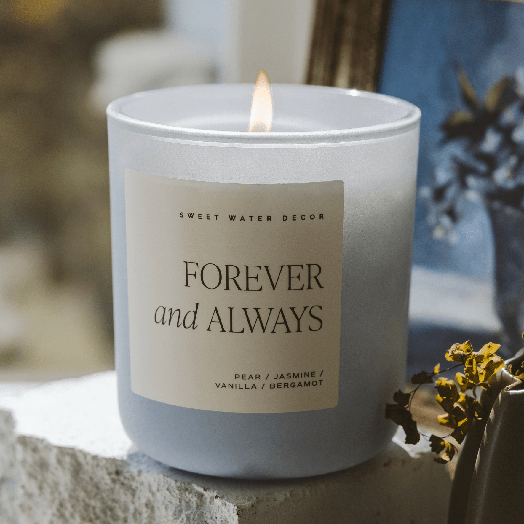 FOREVER AND ALWAYS SOY CANDLE - BLUE MATTE JAR - 15 OZ (CASHMERE AND VANILLA)