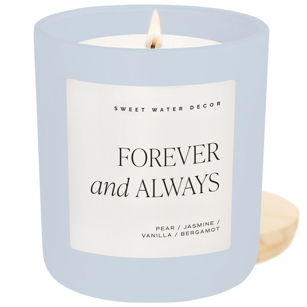 FOREVER AND ALWAYS SOY CANDLE - BLUE MATTE JAR - 15 OZ (CASHMERE AND VANILLA)