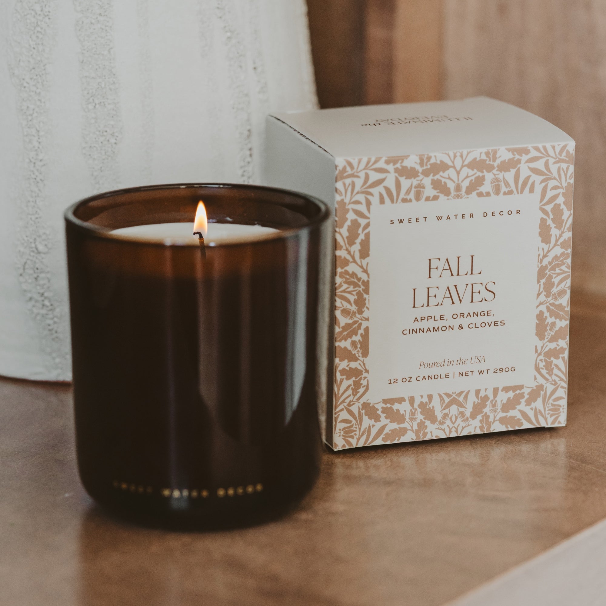 FALL LEAVES SOY CANDLE - BOXED AMBER TINTED GLASS JAR - 12 OZ