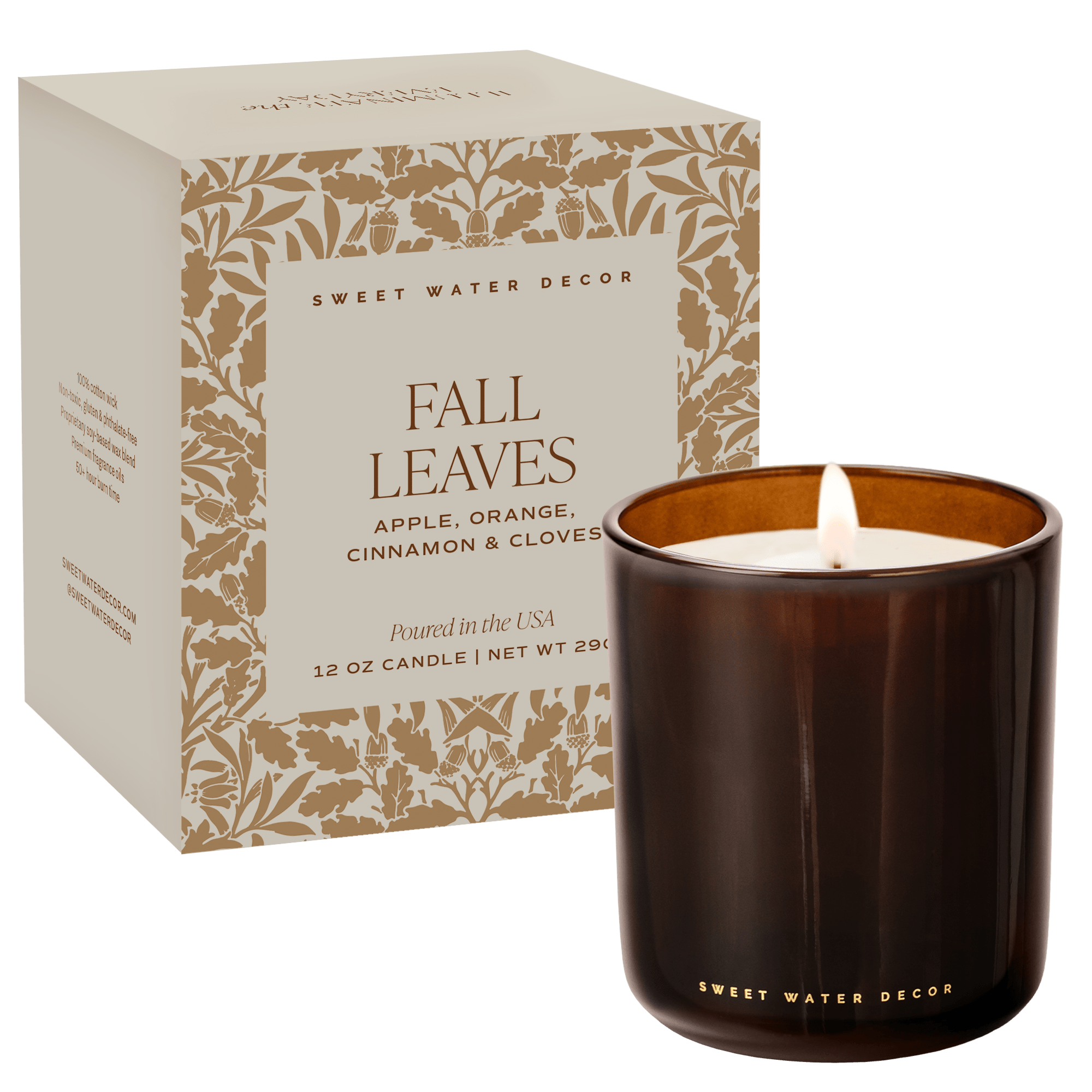 FALL LEAVES SOY CANDLE - BOXED AMBER TINTED GLASS JAR - 12 OZ