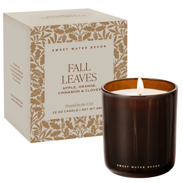 FALL LEAVES SOY CANDLE - BOXED AMBER TINTED GLASS JAR - 12 OZ