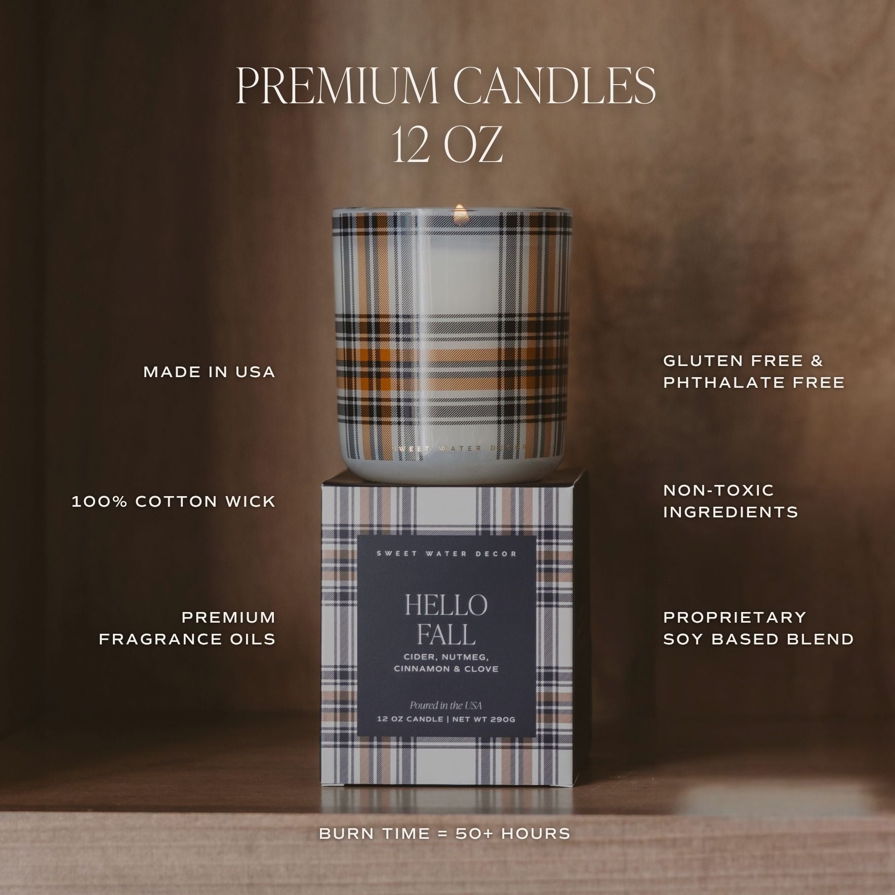 FALL LEAVES SOY CANDLE - BOXED AMBER TINTED GLASS JAR - 12 OZ