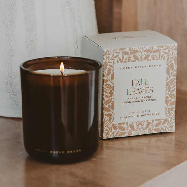 FALL LEAVES SOY CANDLE - BOXED AMBER TINTED GLASS JAR - 12 OZ
