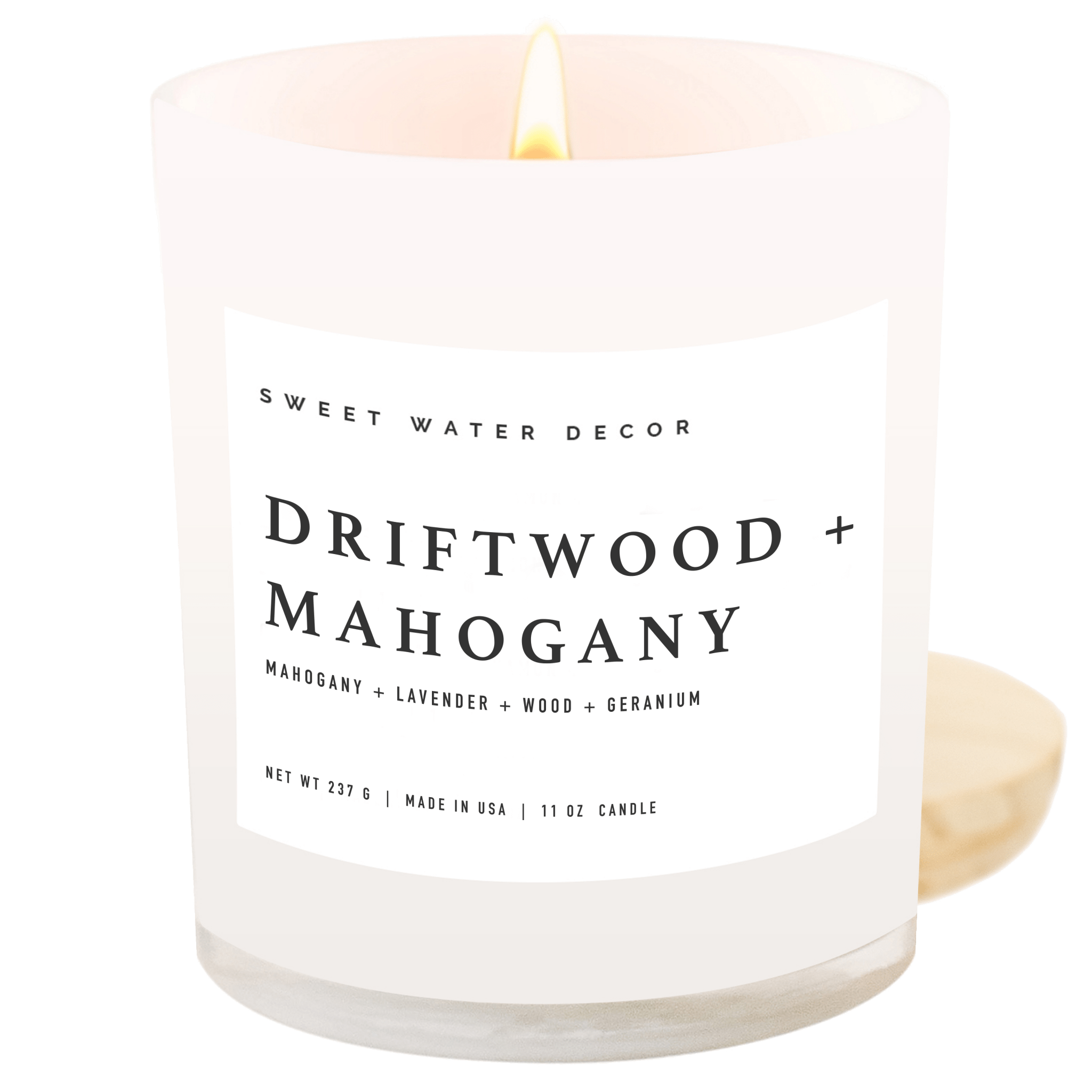 DRIFTWOOD AND MAHOGANY SOY CANDLE - WHITE JAR - 11 OZ