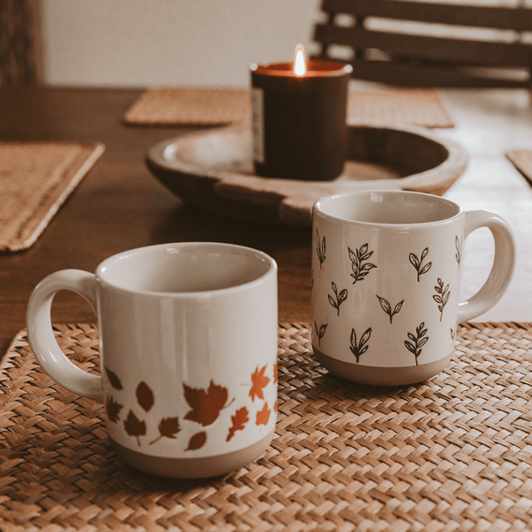 ORANGE LEAVES 14OZ. CREAM STONEWARE COFFEE MUG