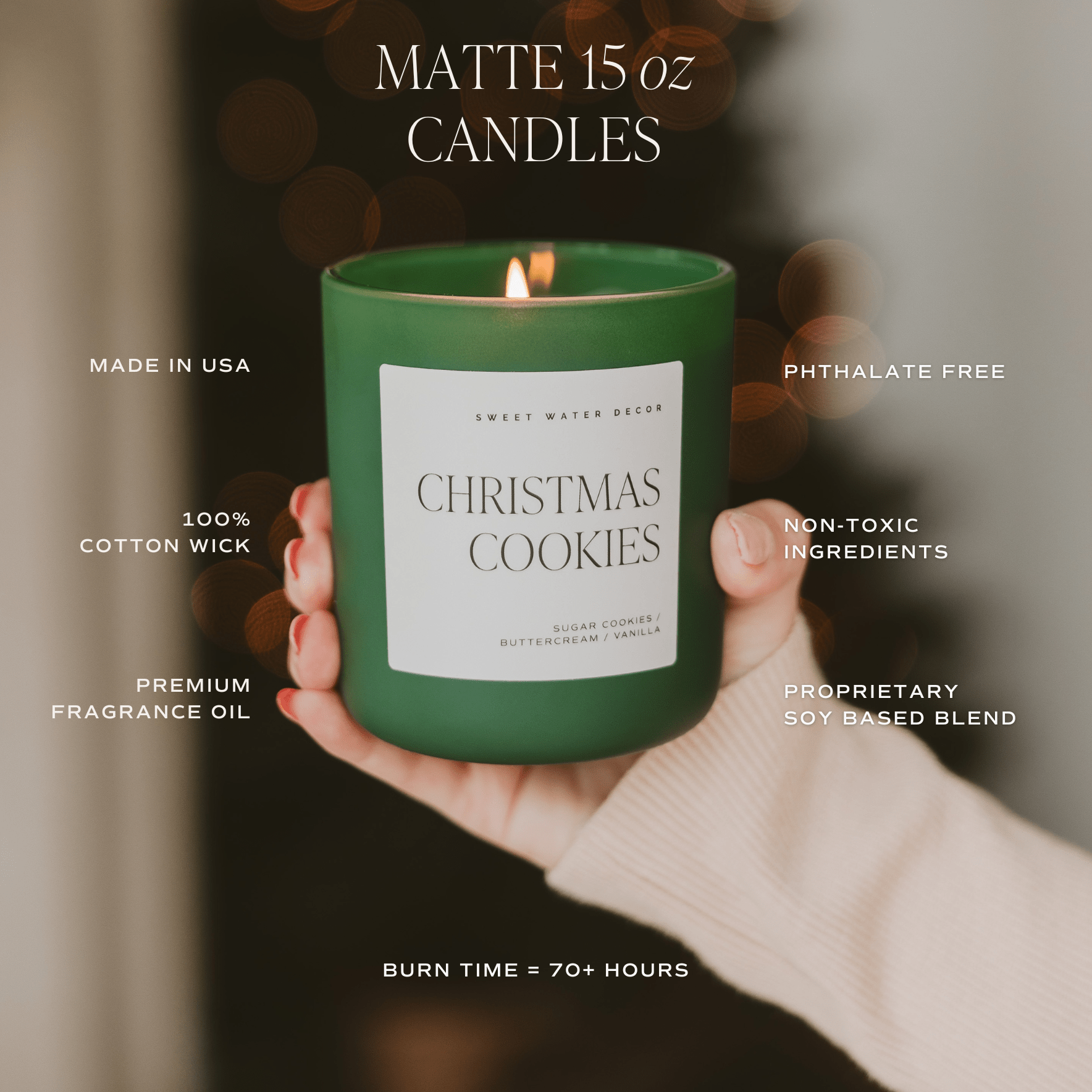CHRISTMAS COOKIES SOY CANDLE - GREEN MATTE JAR - 15 OZ