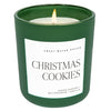 A green matte jar candle labeled 'Christmas Cookies' with white text, from the brand Sweet Water Decor.