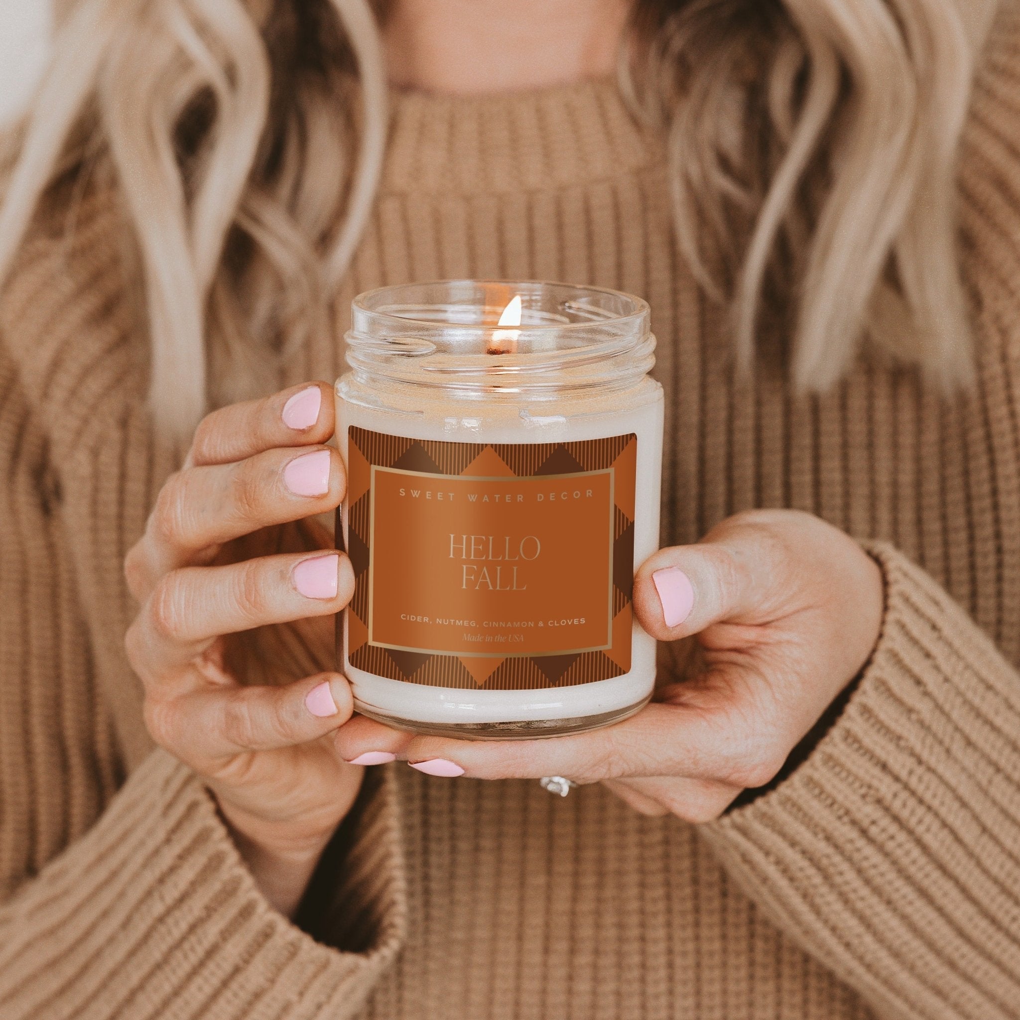 HELLO FALL SOY CANDLE - PATTERNED 9 OZ - CLEAR JAR