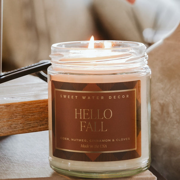 HELLO FALL SOY CANDLE - PATTERNED 9 OZ - CLEAR JAR