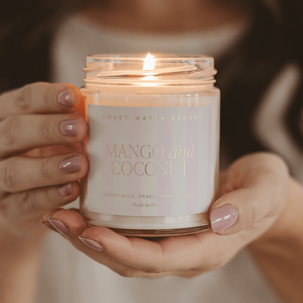 MANGO AND COCONUT SOY PATTERNED CANDLE - CLEAR JAR - 9 OZ