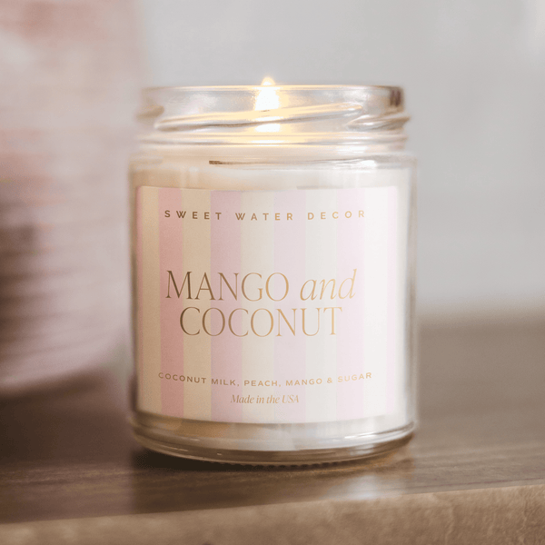 MANGO AND COCONUT SOY PATTERNED CANDLE - CLEAR JAR - 9 OZ