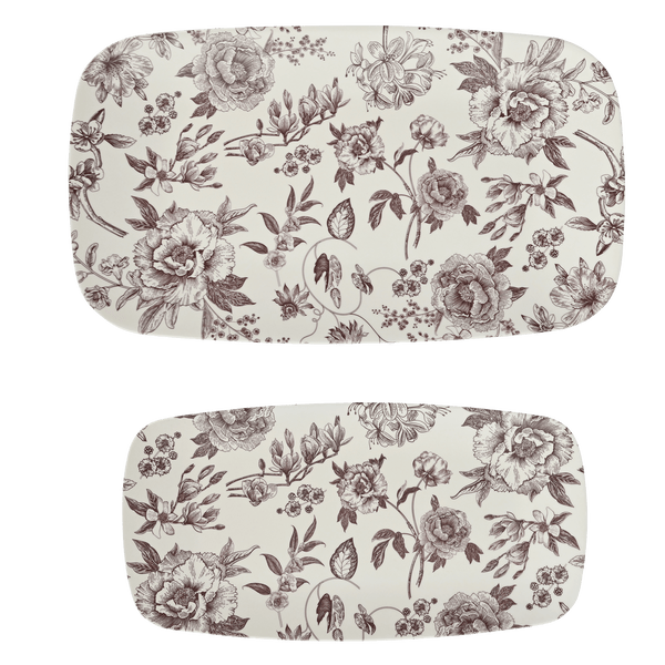 BROWN DELFT STACKING MELAMINE TRAY - SET OF 2