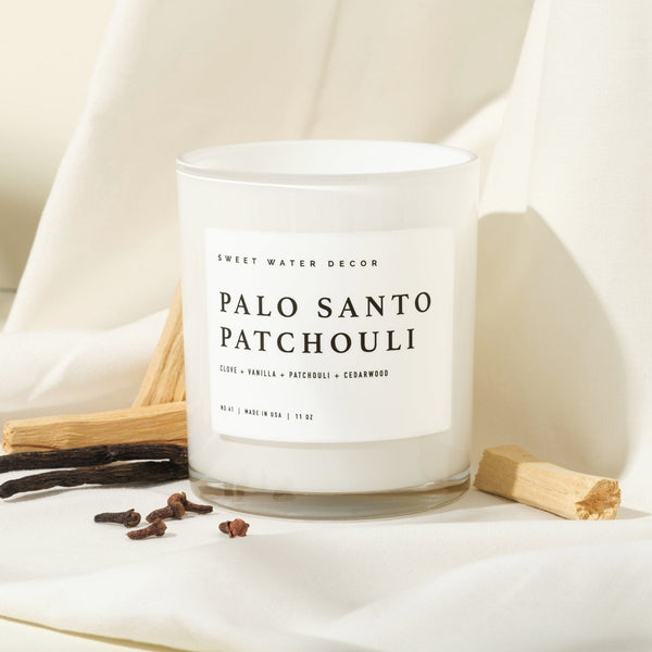 PALO SANTO PATCHOULI SOY CANDLE - WHITE JAR - 11 OZ