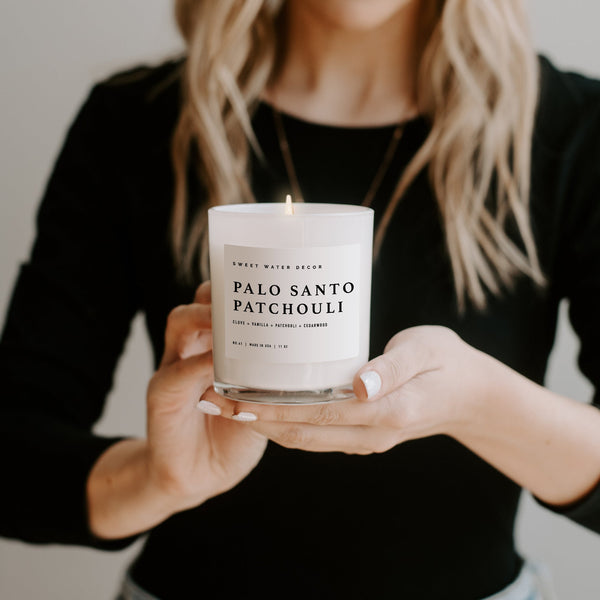 PALO SANTO PATCHOULI SOY CANDLE - WHITE JAR - 11 OZ