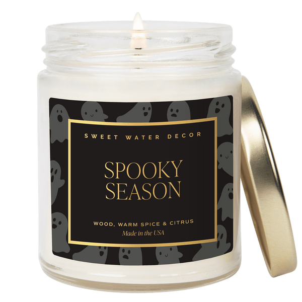 SPOOKY SEASON SOY CANDLE - PATTERNED 9 OZ - CLEAR JAR (COZY SEASON)