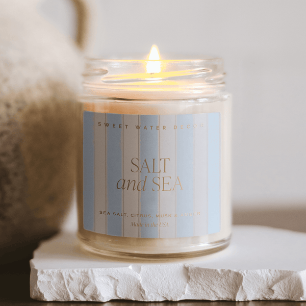 SALT AND SEA SOY PATTERNED CANDLE - CLEAR JAR  -9 OZ